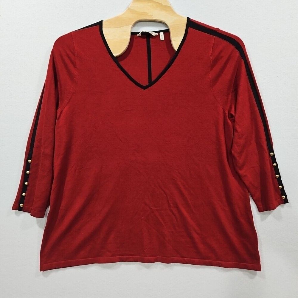 Soft Surroundings Red V Neck Long Sleeve Sweater Womens 2XL Pullover Stretch